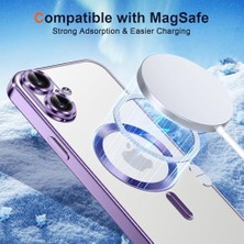 17 Şeffaf Manyetik Kılıf (Magsafe Uyumlu) + 2 Temperli Cam – Anti-Sarı, Darbeye Dayanıklı (Mor)