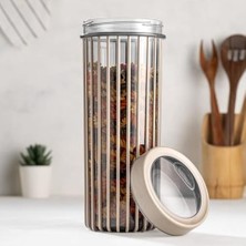 3'lü Çevir Aç Kapak Kavanoz Plastik Saklama Kabı Seti, Büyük, Orta, Küçük, 3 Boy (Bej)