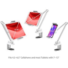 Alüminyum Ayarlanabilir Tablet Standı, 360 Derece Döndürülebilir, /ipad/ipad Mini/ipad Pro 12,9 Inç Herhangi Bir Telefon/tablet 4-13 Inç, Ev, Ofis, Mutfak ve Yatak Kullanımına Uygun (Beyaz)