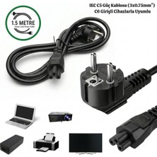 Vorex GABBLE 1.5 Metre C5 Yonca Güç Kablosu 10A 250V (3x0.75mm²) Laptop Notebook Adaptör TV Monitör Yazıcı Uyumlu