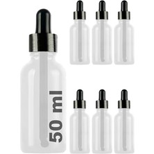 Afracam 50 ml Metal Kapaklı Damlalık Dropper Şişesi Serum 50 cc Cam Şişe 6 Adet (Siyah Kapak, Şeffaf)