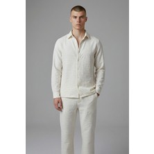 Genie Man Erkek Uzun Kol Krem Keten Gömlek