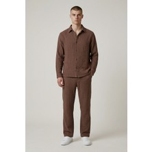 Genie Man Erkek Uzun Kol Kahverengi  Keten Gömlek