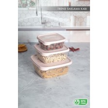 Box Kare Sızdırmaz Kapak Saklama Kabı 3'lü Set Pudra Pembe