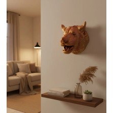 M Merc Giyim Dekoratif Altın Gold Kurt Duvar Heykeli Asılabilir Hediyelik 25X19 cm