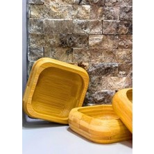 Bambu 3'lü Ahşap Sunum Seti Kahvaltılık Çerezlik Reçellik Tepsili Şık ve Pratik Servis Ürünü (Kare)