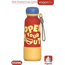 Vagonlife Desenli 550 ml Pipetli Sızdırmaz Paslanmaz Çelik Termos Matara El Askılı Bpa Içermez 550ML 1105FF