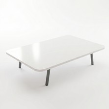 Ratemo Mobilya Beyaz Oval Kenar Yer Sofrası, 6 Kişilik Beyaz Masa, Metal Ayaklı Modern Yemek Masası 119X89 cm