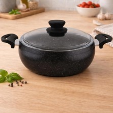 Lavonni Granit Pro 28 Cm Derin Granit Güveç Tencere Siyah Bakalit Saplı Cam Kapaklı Yapışmaz