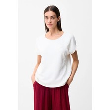 Love My Body Nakış Detaylı T-shirt Kemik 175L9970001