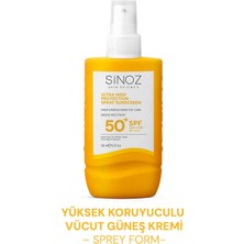 Sinoz SPF 50+ Ultra Yüksek Koruyucu Vücut Güneş Kremi Sprey 200 ML Nemlendirici Hassas Bakım