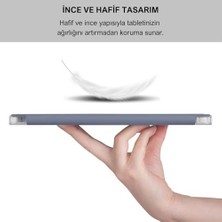iPad Air 5 / Air 4 10.9 Inç Uyumlu Smart Kılıf, Pencil Kalemlikli, Trifold, Esnek, Mat, Darbeye Tam Dayanıklı Tablet Kılıfı (Lila)