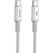 Şarj ve Veri Aktarım Kablosu 20V5A, Type C'den Type C'ye, 100W, Çift Kat Örgülü (Gümüş, 2 Metre)