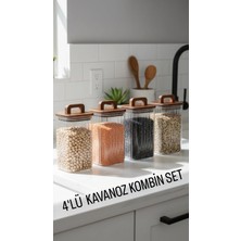 Ogeda Home Mien 4’lü Cam Saklama Kavanoz Seti – 4'lü 1500 ml Kare, Akasya Kapaklı, Kulp Detaylı Set