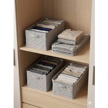 SER&YAT | Raf Düzenleyici 25 cm - Gri Tela Kumaş | 4 Adet | Çelik Destekli, Katlanabilir Kıyafet Saklama Organizeri