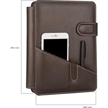 2k 5292 Ajanda Tarihsiz Çizgili Deri Telefon Kılıflı 4 Halka Mekanizmalı Hesap Makineli Organizer, Kahverengi