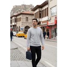 Belirtilmemiş Genel Erkek Yuvarlak Yaka Basic Waffle Kazak