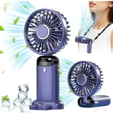 Mini Klima 5 Kademeli Şarjlı Taşınabilir Dijital LED Göstergeli El Fanı Vantilatör Mavi