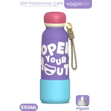 Vagonlife Desenli 550 ml Pipetli Sızdırmaz Paslanmaz Çelik Termos Matara El Askılı Bpa Içermez 550ML 1103FF