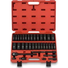 Neıko 02446A 1/2" Darbeli Soket Seti, 35 Parça, Derin Soket Kiti Çeşitliliği, Standart Sae (3/8"-1-1/4") ve Metrik mm (10-32MM) Boyutlar, Mandal Kolu ve Darbe Uzatma Çubukları Dahil