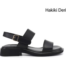 Gönderi(r) Kadın Siyah  Tokalı Bantlı Hakiki Deri Sandalet