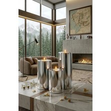 Prime Home Plastik 3 Lü Silver Krom Parlak Yüzey Mumluk Dekoratif  Tealight Set Mum Abs Plastik Gümüş Gümüş 3