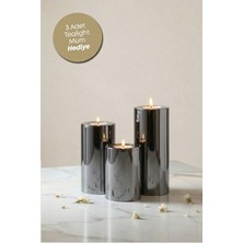 Prime Home 3 3 Lü Füme Krom Parlak Yüzey Mumluk Dekoratif  Tealight Set Mum Abs Plastik Plastik Gri