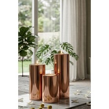 Prime Home Plastik 3 Lü Bakır Krom Parlak Yüzey Mumluk Dekoratif  Tealight Set Mum Abs Plastik 3 Metalik