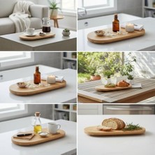 Ayaklı Bambu Sunum Tabakları, Ayaklı Bambu Sunumluk, Kek, Börek, Çörek ve Çikolata Sunum Tepsisi Yuvarlak Kenarlı Oval Sunumluk (32XM*12CM*1,5CM)