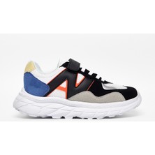 Tonny Black Çocuk Unisex Siyah Beyaz Saks Rahat Kalıp Cırtlı Bağcıklı Sneaker