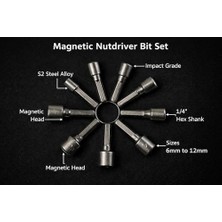 9 Parça Manyetik Somun Ucu Seti – 5MM-13MM Arası Lokma Uç Takımı, Matkap Uyumlu Somun Sökme Adaptörü, 1/4" Altıgen Şaft, Manyetik Başlıklı Lokma Anahtar Uçları