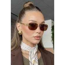 Macerati Jewells Unisex Kare Kahverengi Gold Çerçeveli Ultra Hafif UV400 Filtreli  Güneş Gözlüğü
