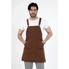 Bilenn Tekstil Barista Askılı Önlük Kanguru Cepli Deri Kemerli - Kahve