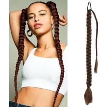 Chic Haven Üçlü Örgülü Tokalı Bağlamalı At Kuyruğu / Açık Kahve