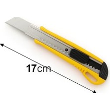 Profesyonel Bıçağı, 10 Adet Yedek Paslanmaz Çelik Bıçaklı, 18 mm Segmentli, Ergonomik Kaymaz Sarı Sap, Otomatik Kilit Mekanizmalı, Karton, Halı, Plastik, Kağıt ve Deri Için Çok Amaçlı Kesici.