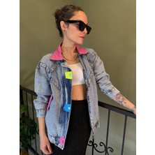 Ali Butik Pembe Yakalı Retro Denim Ceket