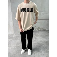 Difransel Jeans Yıkamalı World Baskılı Taş Oversize T-Shirt