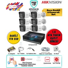 Hikvision Gece Renkli 6 Kameralı Ahd Güvenlik Seti 2mp 1tb Dahili SSD 16 Kanal Dvr