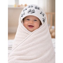 Tomuycuk Panda Desenli Başlıklı Bebek Havlusu %100 Pamuk Yenidoğan & 0-2 Yaş Kapüşonlu Bebek Banyo Havlusu
