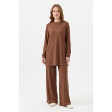 Lale Butik Örme Modal Pantolonlu Takım 19005 Kahverengi