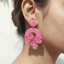 Ödül Moda Polimer Kil Özel Tasarım Çiçekli Küpe Pembe