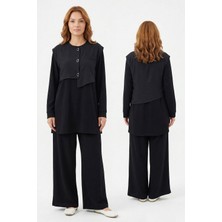 Lale Butik 3'lü Modal Yelekli Takım 19002 Siyah