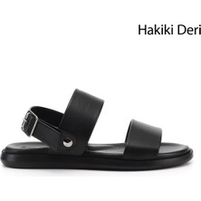 Gönderi(r) Erkek Siyah  Tokalı Hakiki Deri Comfort Sandalet