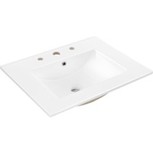 Y SNK1001A Yardımcı 3 Delikli 24 Inç G x 18 Inç D Klasik Dikdörtgen Seramik Tek Lavabo Lavabo Vanity Top, Beyaz