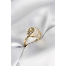 Ay Yıldız Model Gold Renk Zirkon Taşlı Kadın Yüzük - Lisinya