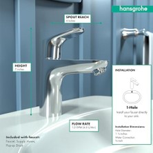 Focus Modern Yükseltme Kolay Temizlik 1 Saplı 1 7" Uzun Banyo Lavabo Bataryası Krom, 04371000