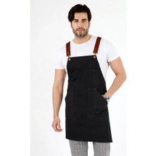 Bilenn Tekstil Barista Askılı Önlük Kanguru Cepli Deri Kemerli - Füme