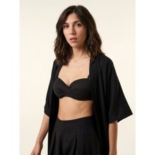 Siyah Kadın Kimono Pareo – Yazlık Plaj Kimonosu, Hafif ve Şık Bikini Üstü Pareo