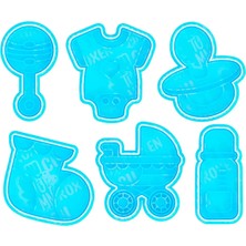 Hobist Baby Shower Kurabiye Kalıpları - Emzik - Bebek Arabası - Biberon - Çorap - Elbise 6lı Set