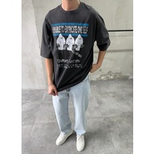 Difransel Jeans Figür Baskılı Yıkamalı Antrasit T-Shirt